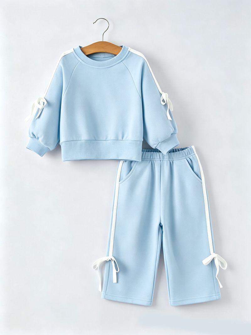 Girls Pink Bow Trim Sweatshirt and Pants Set - 13