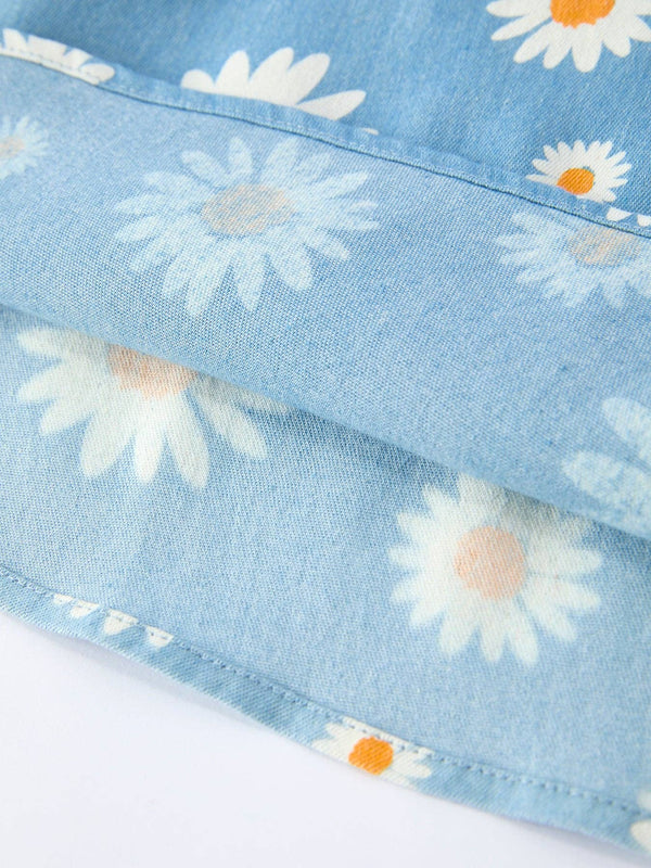 Spring Daisy Blue Denim Dress
