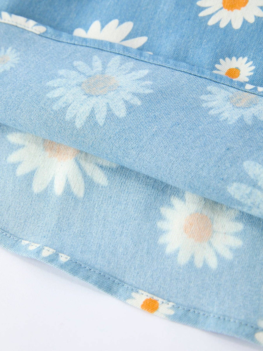 Spring Daisy Blue Denim Dress