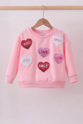 Pink heart love smile sequin fleece mom&me sweatshrit - 2