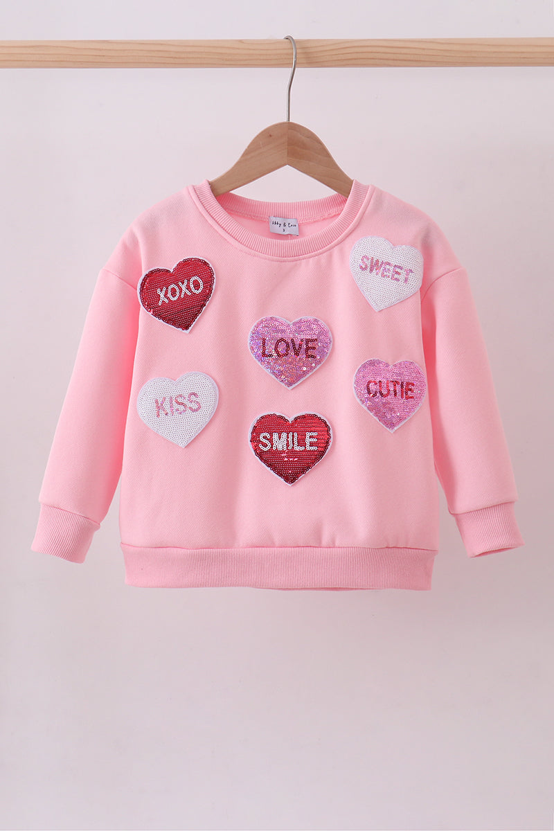 Pink heart love smile sequin fleece mom&me sweatshrit - 2
