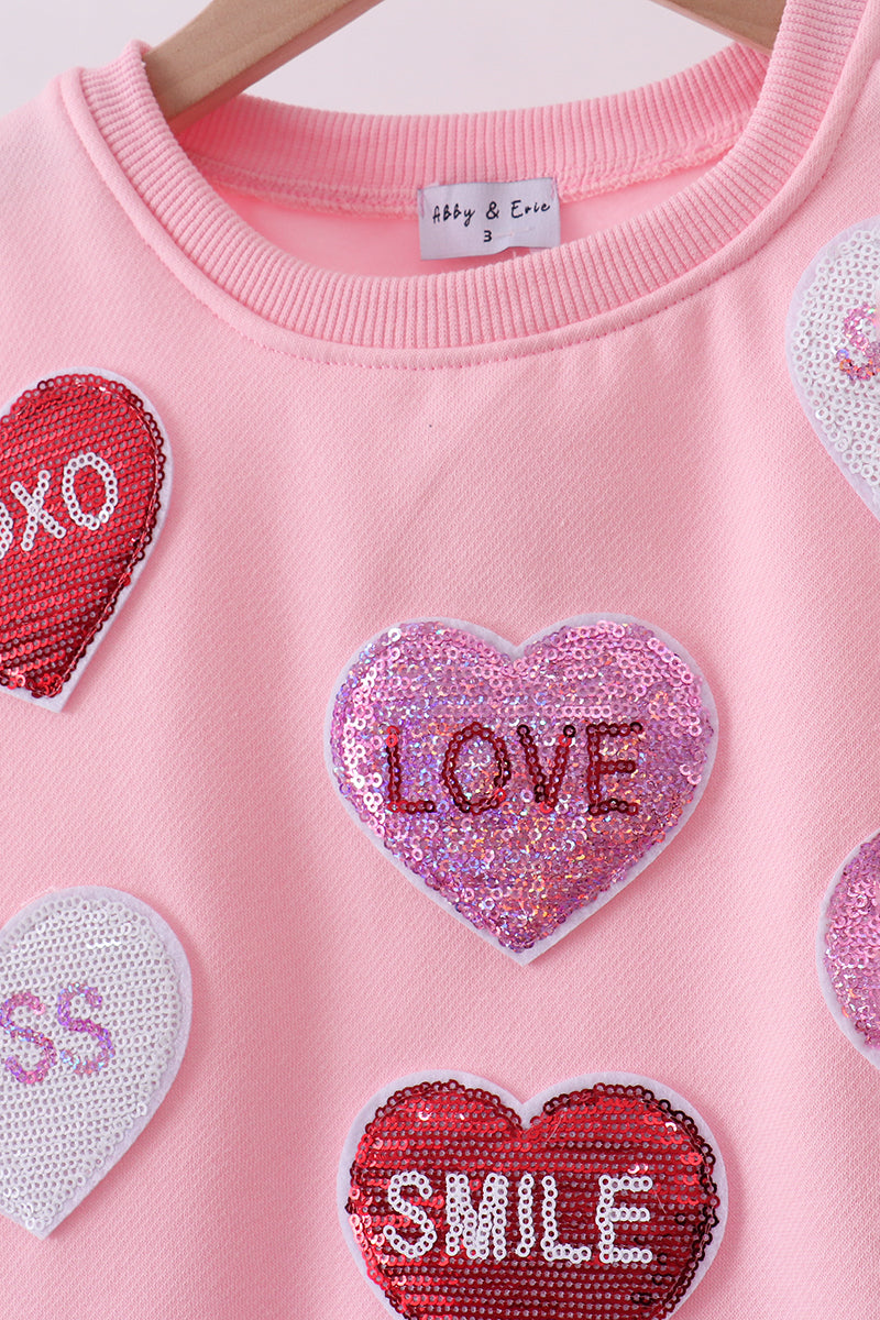 Pink heart love smile sequin fleece mom&me sweatshrit - 4