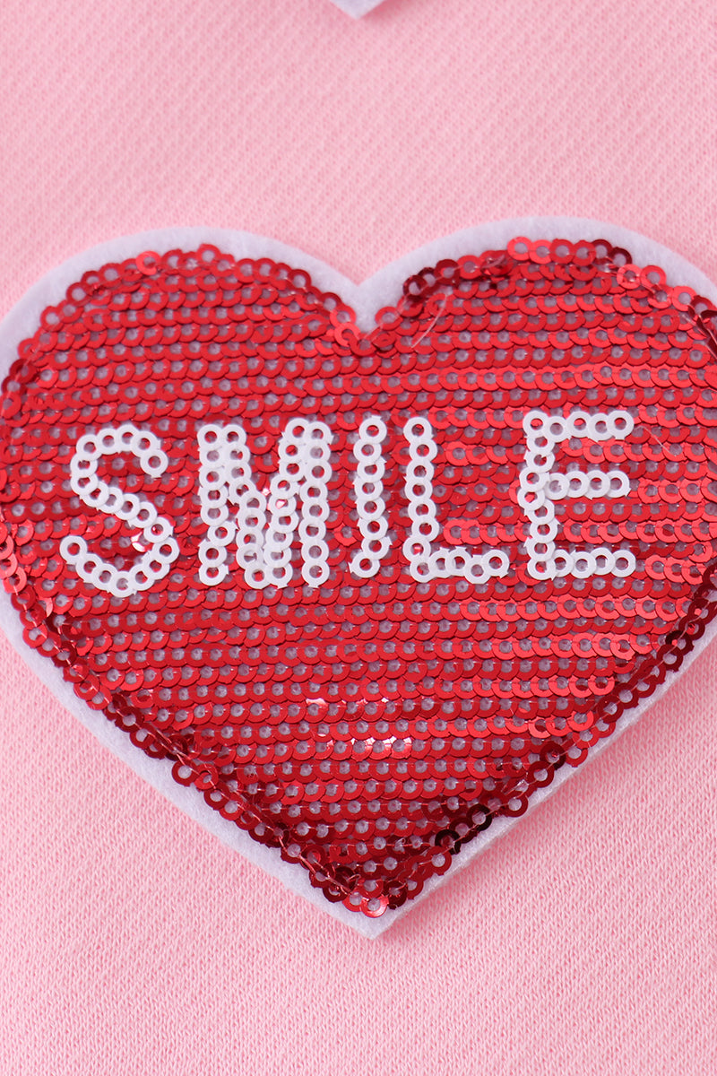 Pink heart love smile sequin fleece mom&me sweatshrit - 5