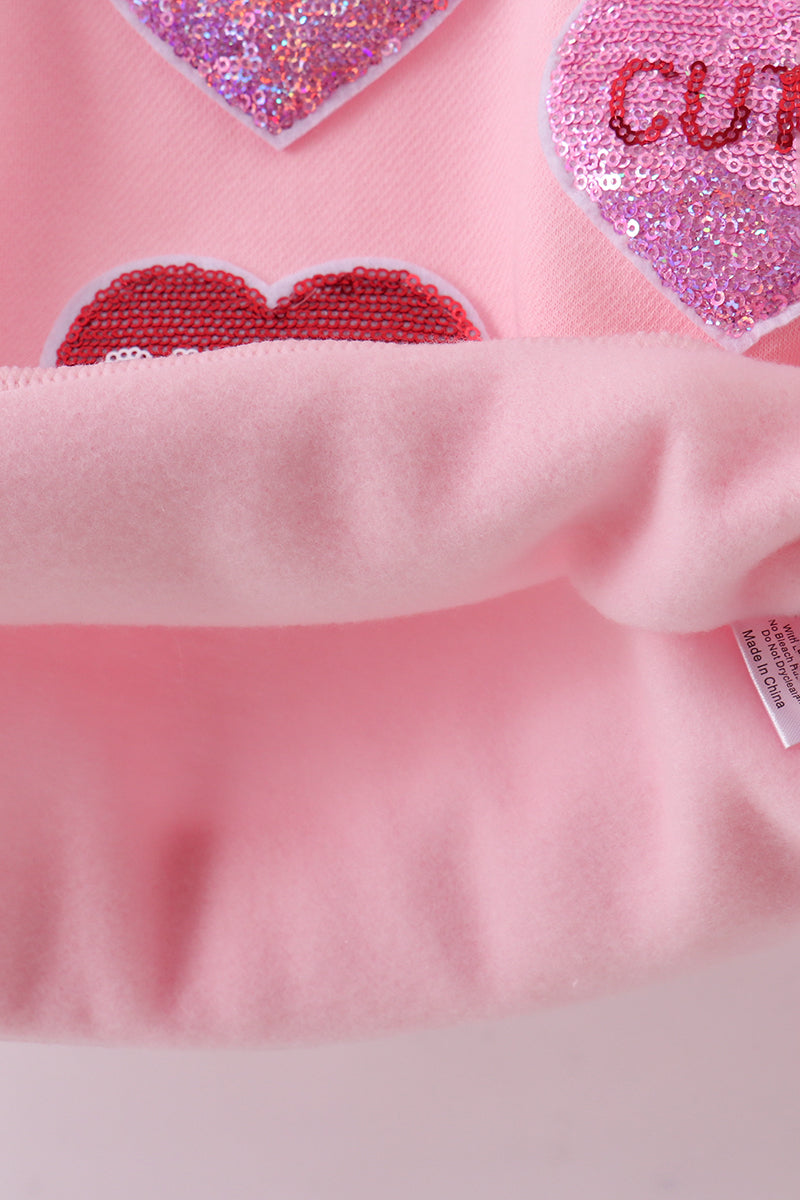 Pink heart love smile sequin fleece mom&me sweatshrit - 7