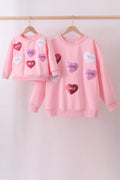 Pink heart love smile sequin fleece mom&me sweatshrit - 1