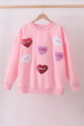 Pink heart love smile sequin fleece mom&me sweatshrit - 3