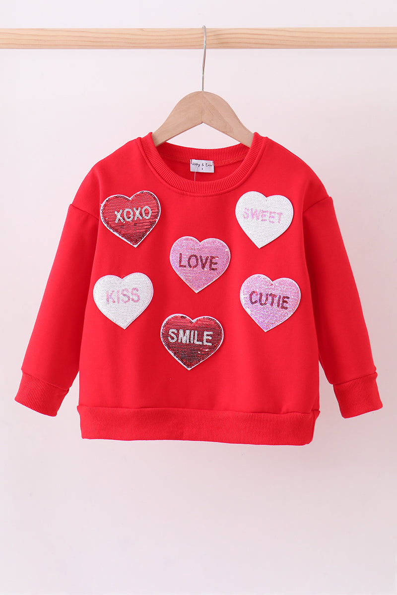 Red heart love smile sequin fleece mom&me sweatshrit - 2
