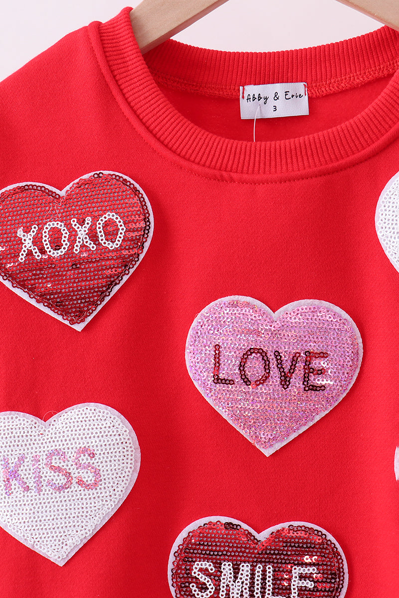 Red heart love smile sequin fleece mom&me sweatshrit - 3