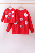 Red heart love smile sequin fleece mom&me sweatshrit - 1