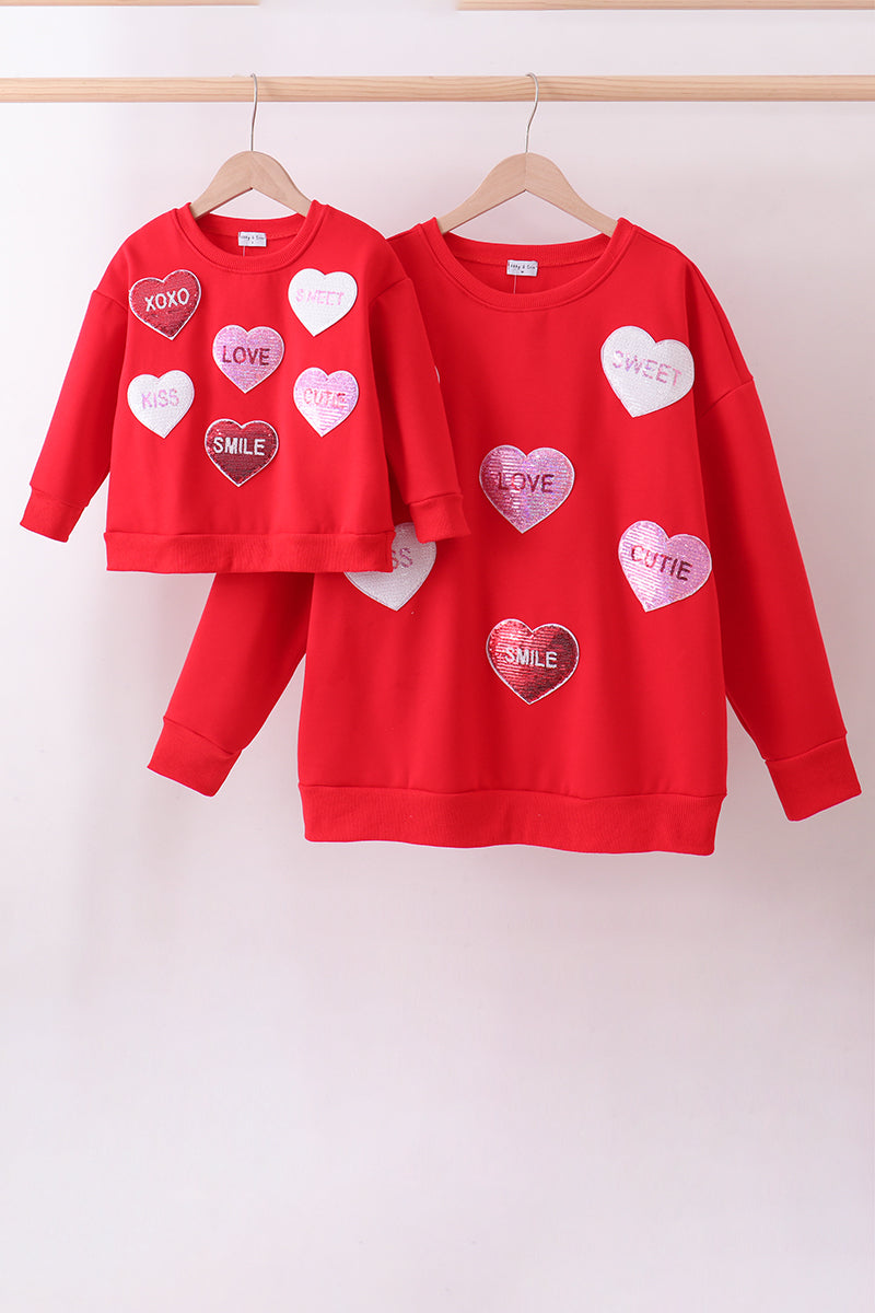Red heart love smile sequin fleece mom&me sweatshrit - 1