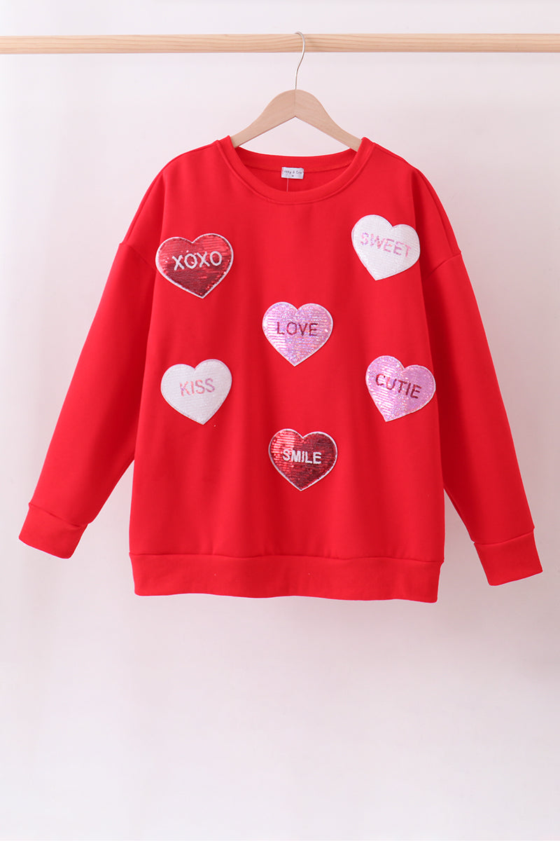 Red heart love smile sequin fleece mom&me sweatshrit - 8