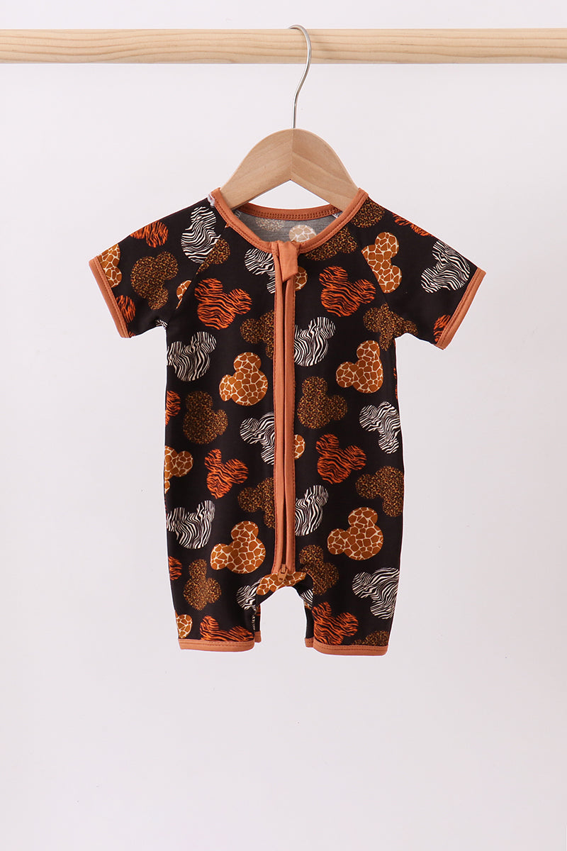 Brown character bamboo romper - 1