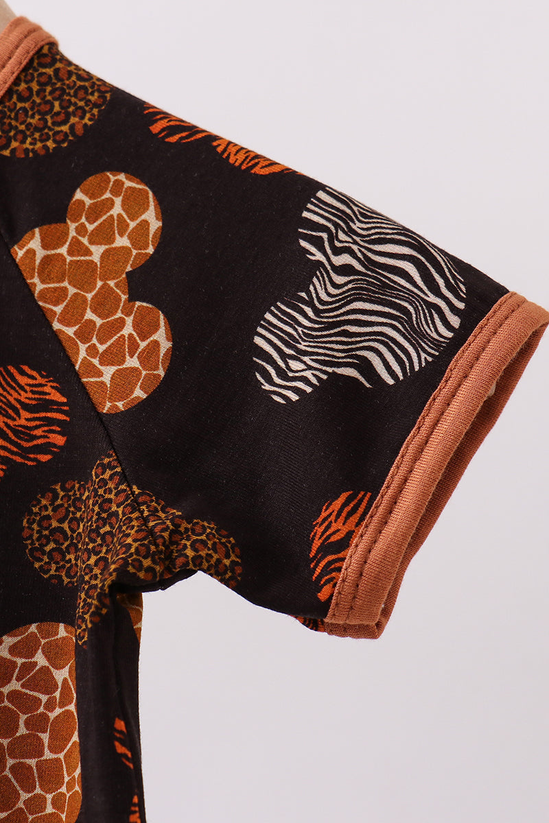 Brown character bamboo romper - 2