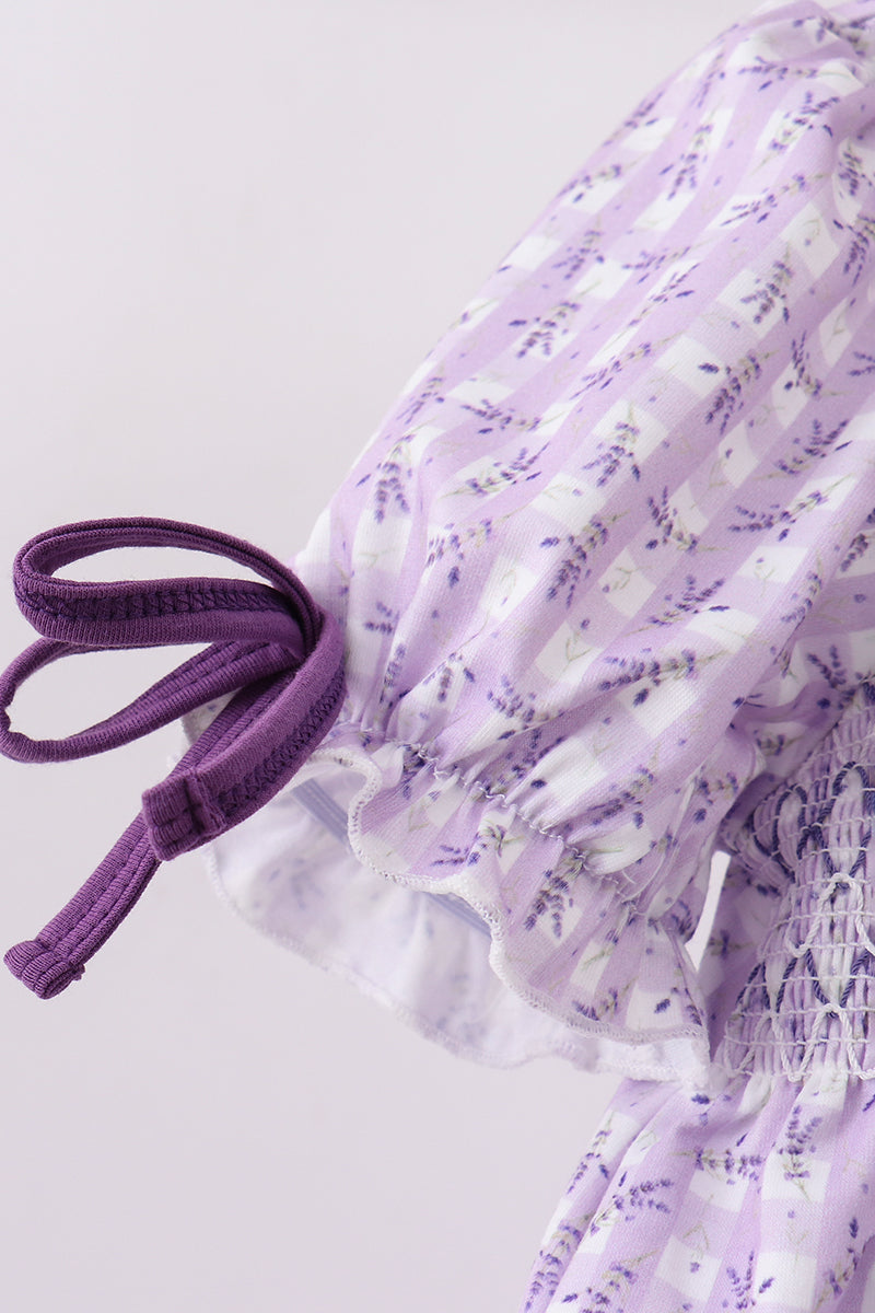 Lavender floral smocked ruffle dress - 4