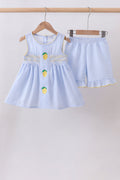 Blue lemon embroidery seersucker ruffle shorts set - 1