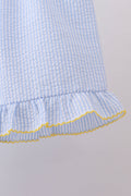 Blue lemon embroidery seersucker ruffle shorts set - 3