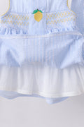 Blue lemon embroidery seersucker ruffle shorts set - 4
