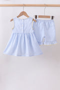 Blue lemon embroidery seersucker ruffle shorts set - 5
