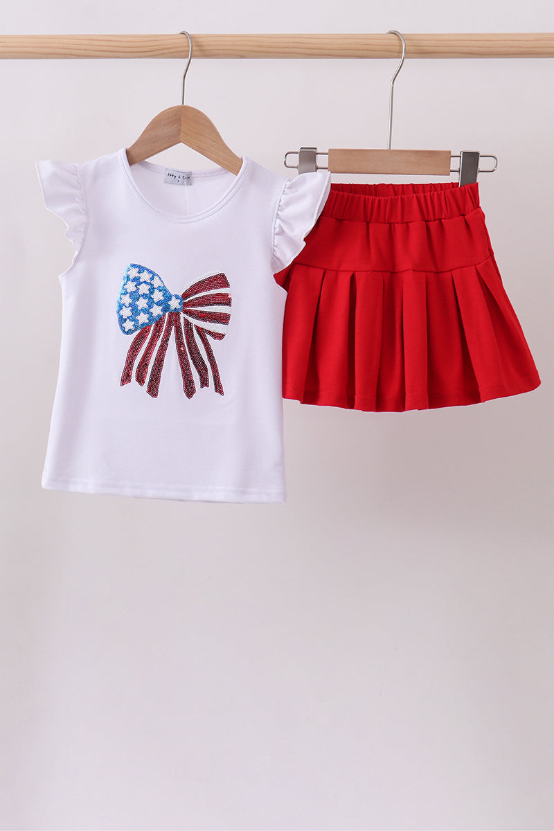 White bow sequin skort set - 1