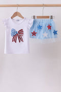 Blue bow star sequin skort set - 1