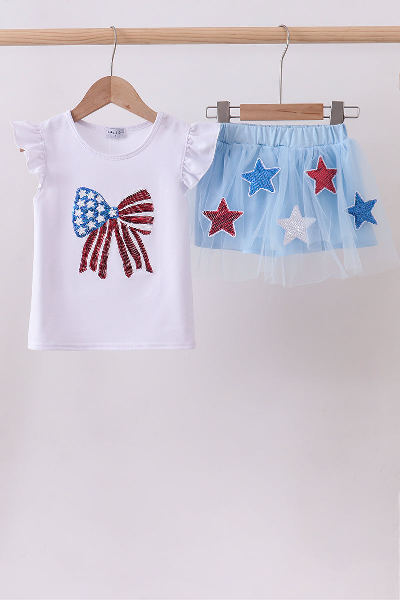 Blue bow star sequin skort set - 1