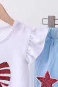 Blue bow star sequin skort set - 3
