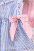Blue Stripe Bow Seersucker Bloomer Set - 2