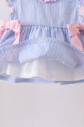 Blue Stripe Bow Seersucker Bloomer Set - 4