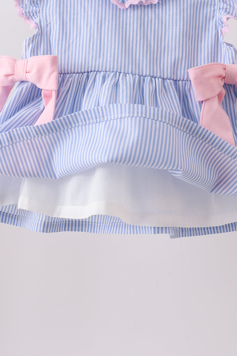 Blue Stripe Bow Seersucker Bloomer Set - 4