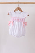 White Bow Smocked Jacquard Bubble - 1