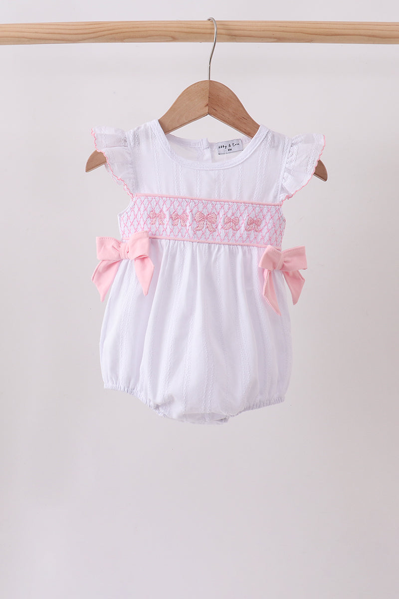 White Bow Smocked Jacquard Bubble - 1