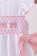 White Bow Smocked Jacquard Bubble - 2