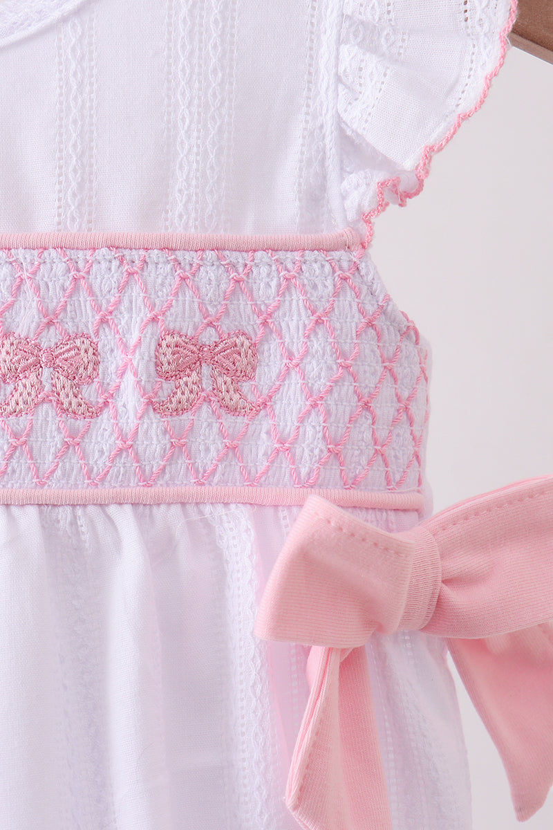 White Bow Smocked Jacquard Bubble - 2
