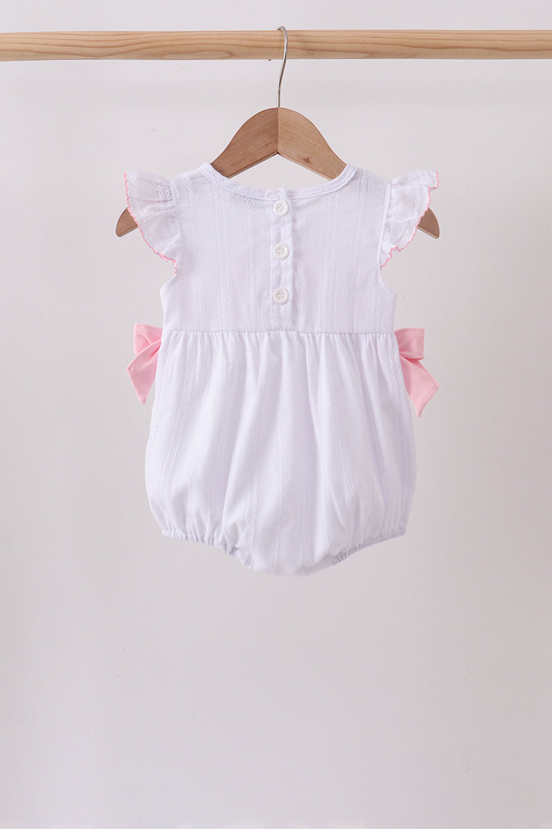 White Bow Smocked Jacquard Bubble - 4
