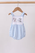 Blue Gingham Animal Embroidered Bubble - 1