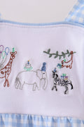 Blue Gingham Animal Embroidered Bubble - 2