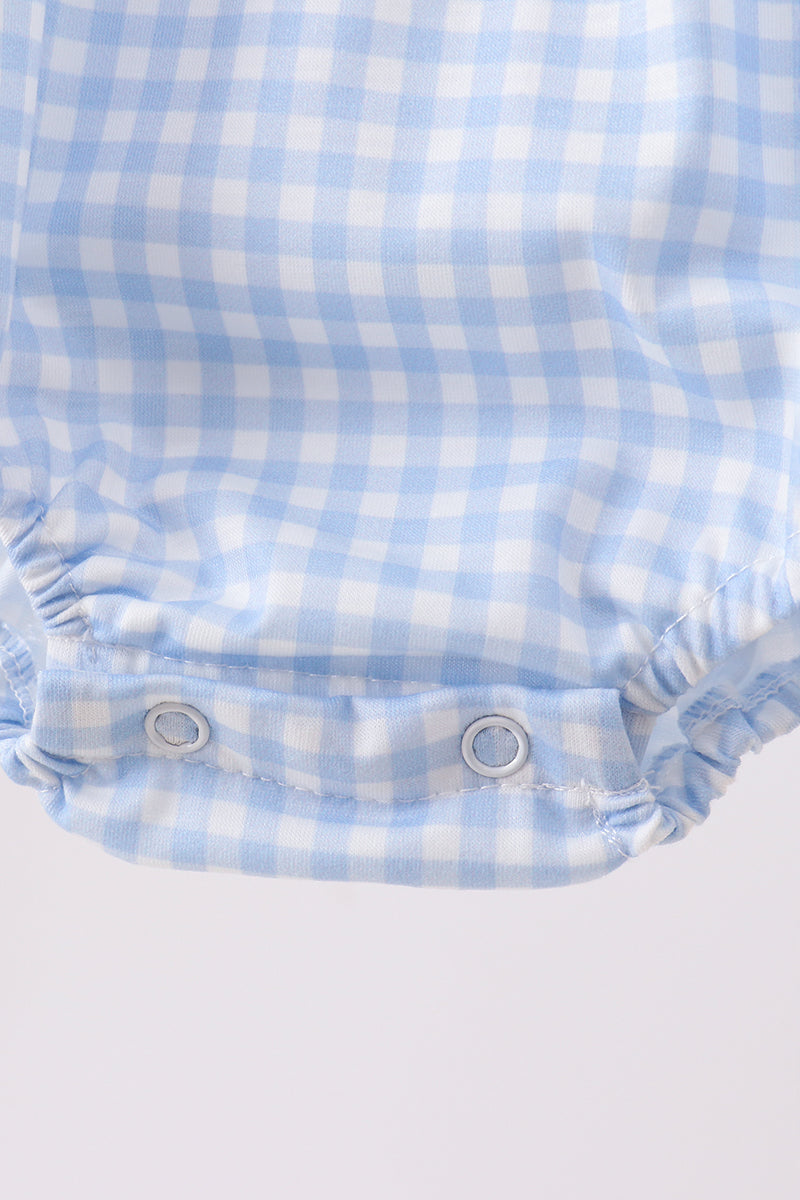 Blue Gingham Animal Embroidered Bubble - 3