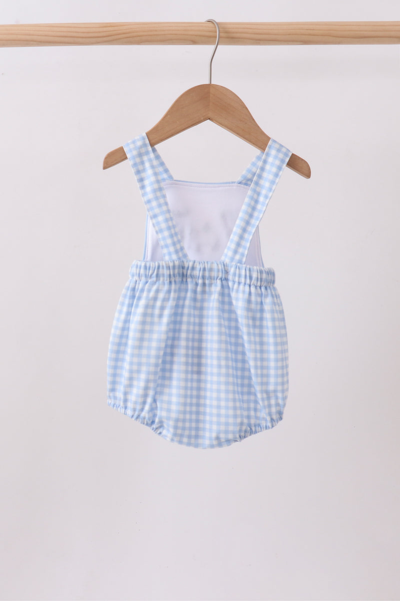 Blue Gingham Animal Embroidered Bubble - 4