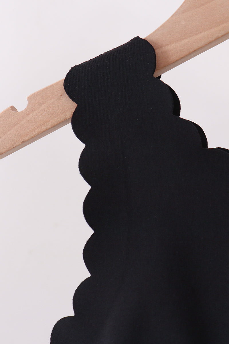 Black Scalloped Yoga Skorts Set - 2