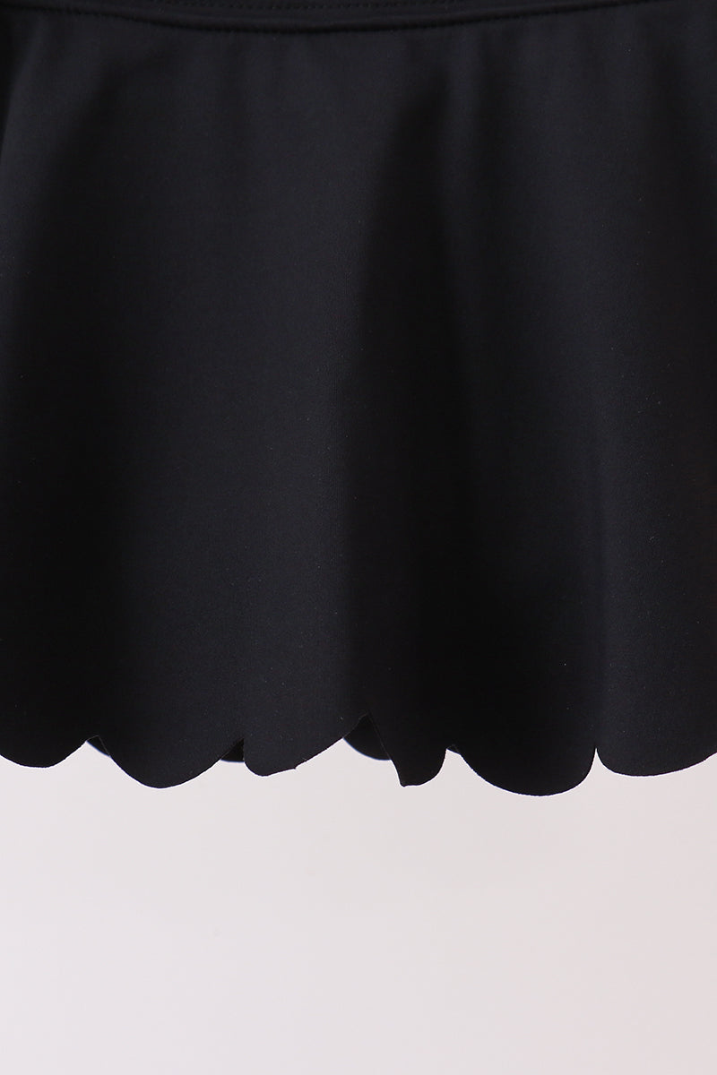 Black Scalloped Yoga Skorts Set - 3