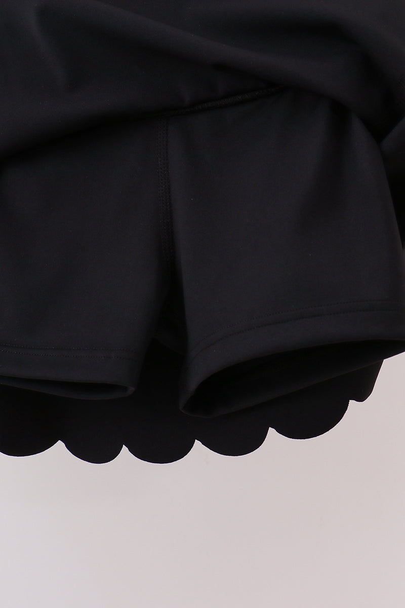 Black Scalloped Yoga Skorts Set - 4