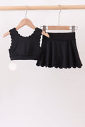 Black Scalloped Yoga Skorts Set - 5