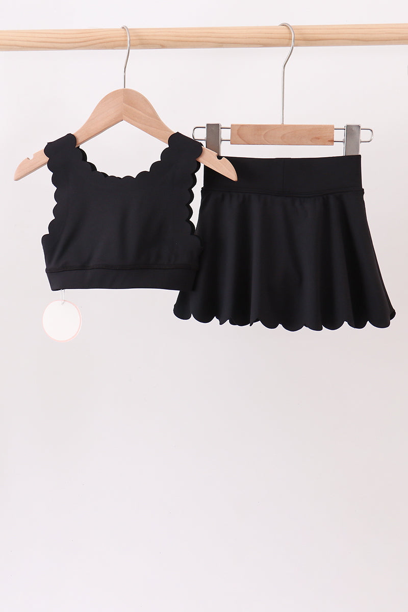 Black Scalloped Yoga Skorts Set - 5