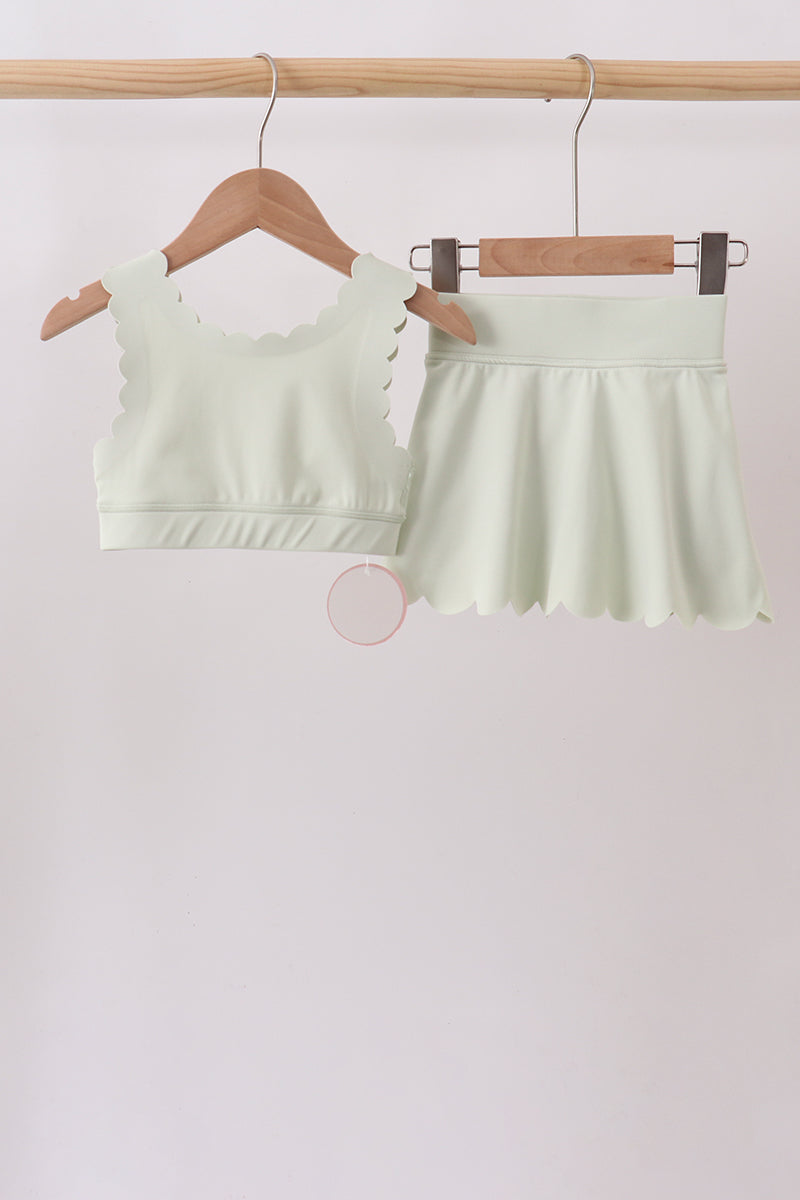 Green Scalloped Yoga Skorts Set - 1