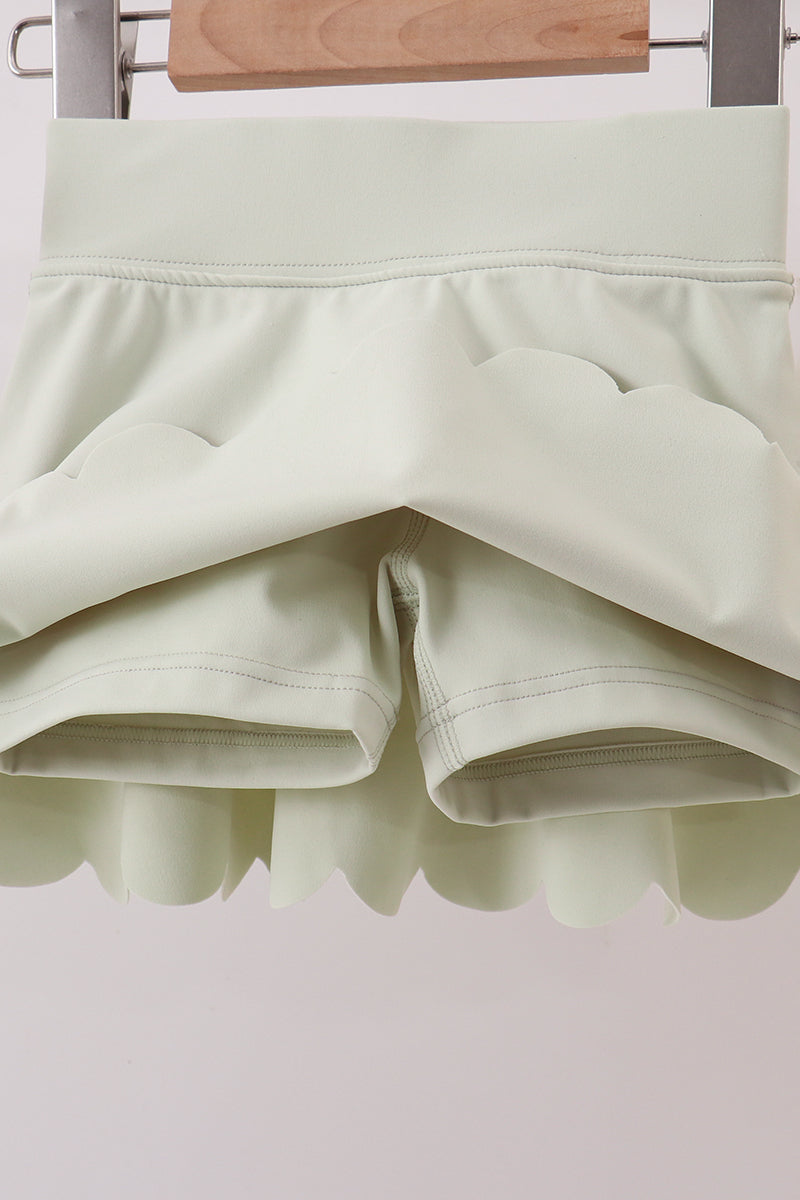 Green Scalloped Yoga Skorts Set - 4