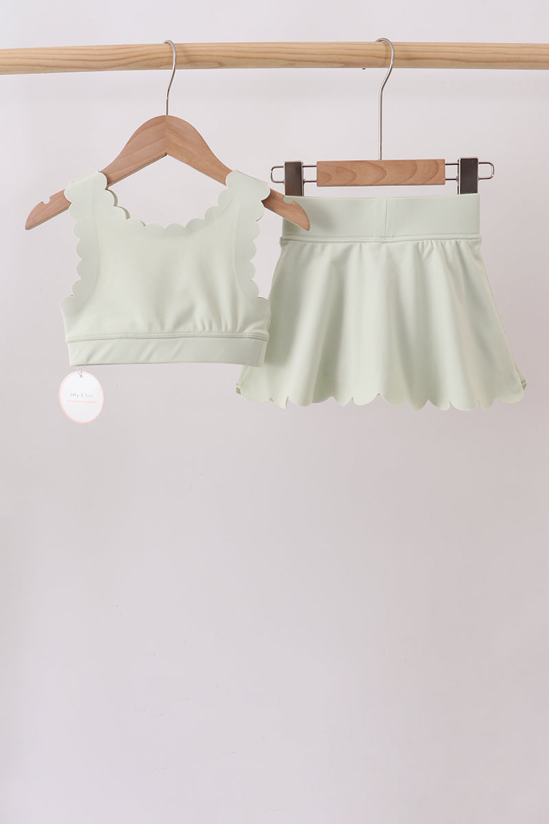Green Scalloped Yoga Skorts Set - 5