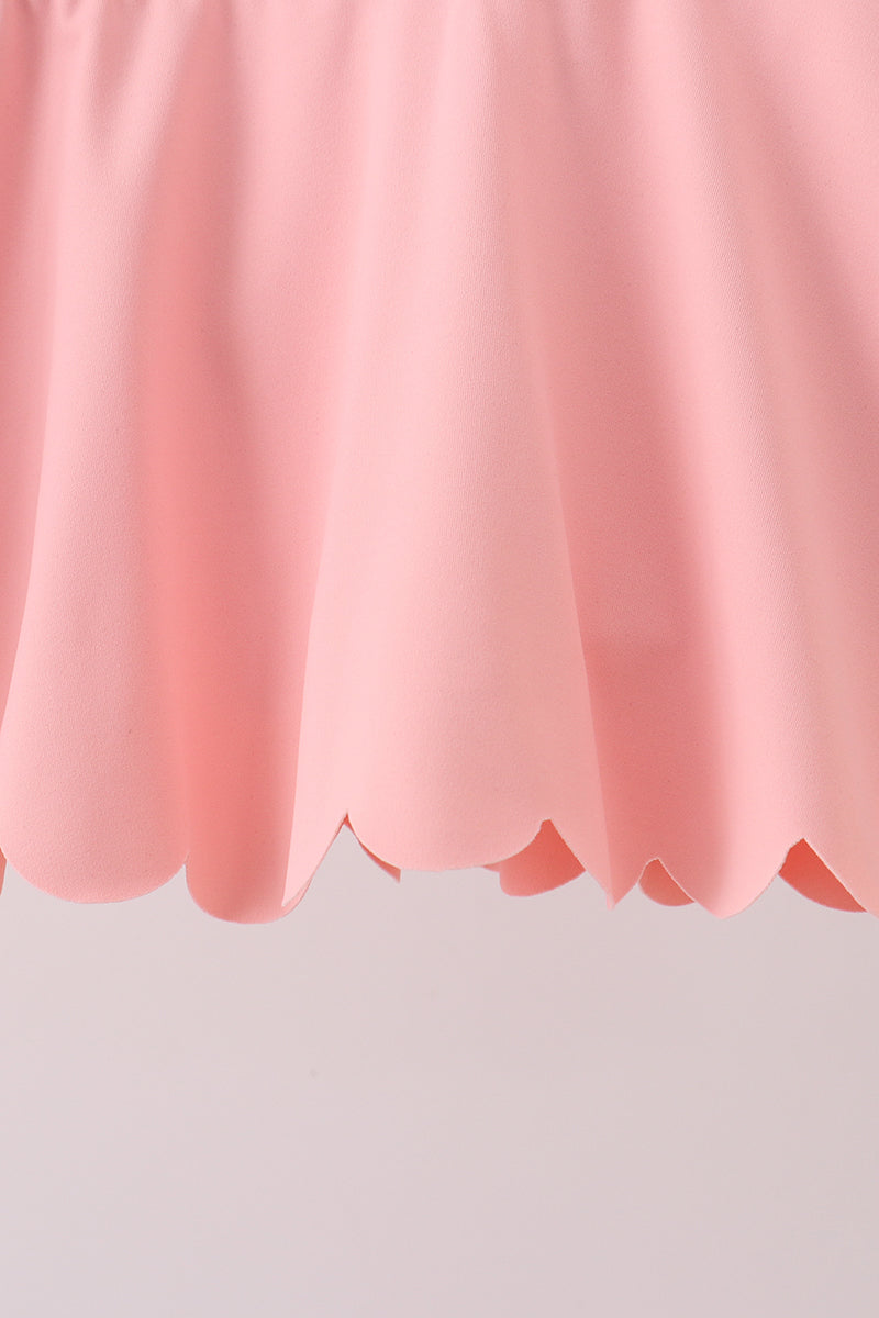 Pink Scalloped Yoga Skorts Set - 2