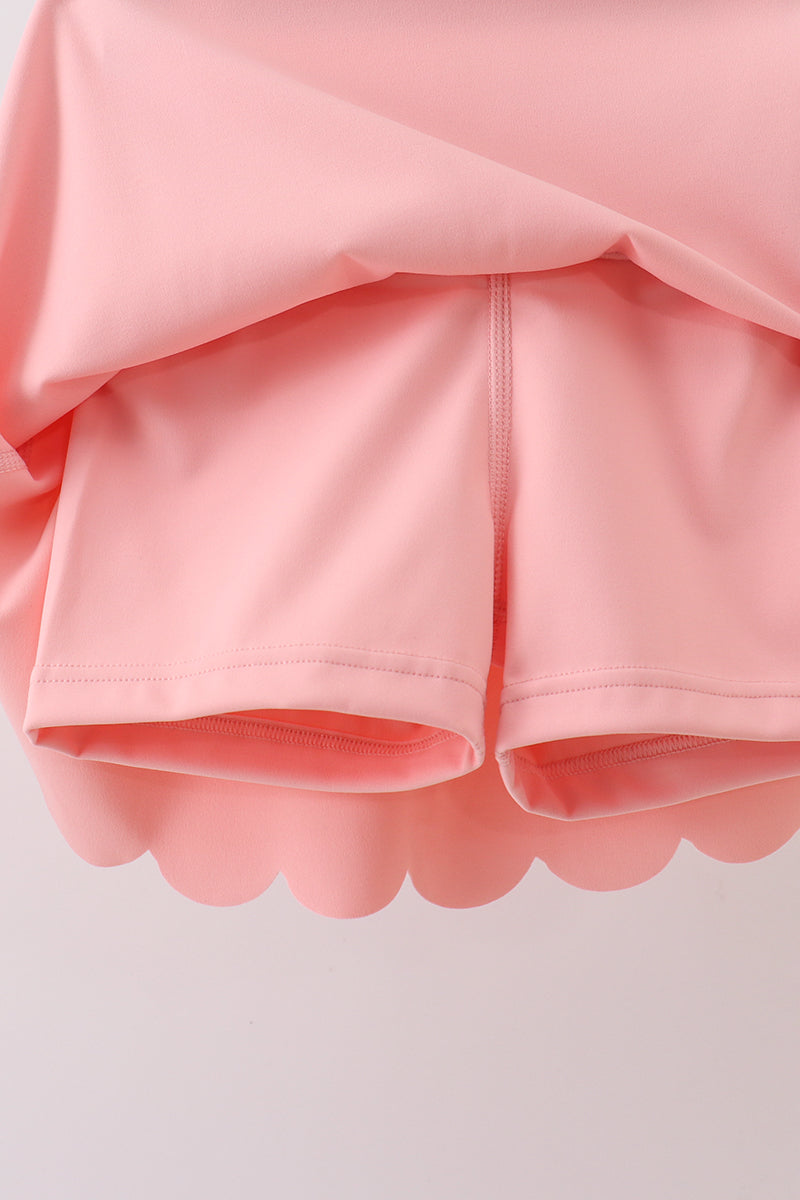 Pink Scalloped Yoga Skorts Set - 3