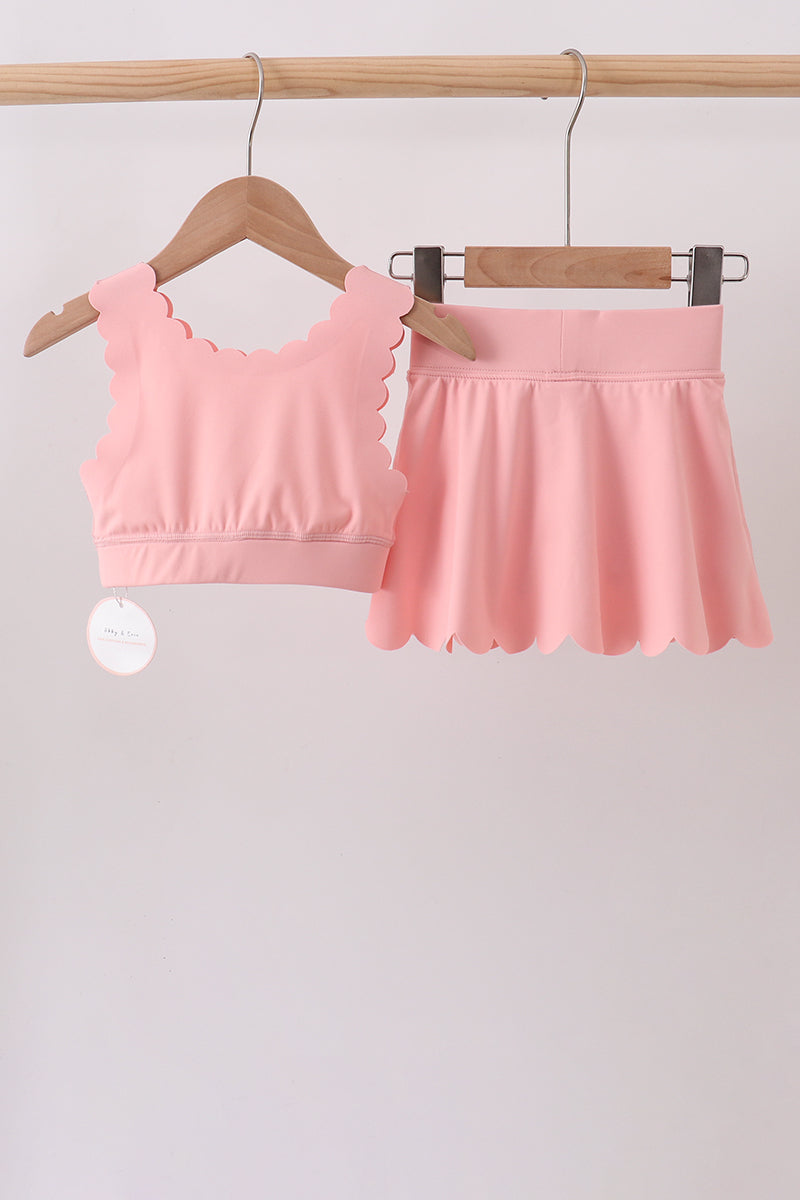 Pink Scalloped Yoga Skorts Set - 4