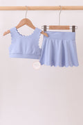 Violet Scalloped Yoga Skorts Set - 1